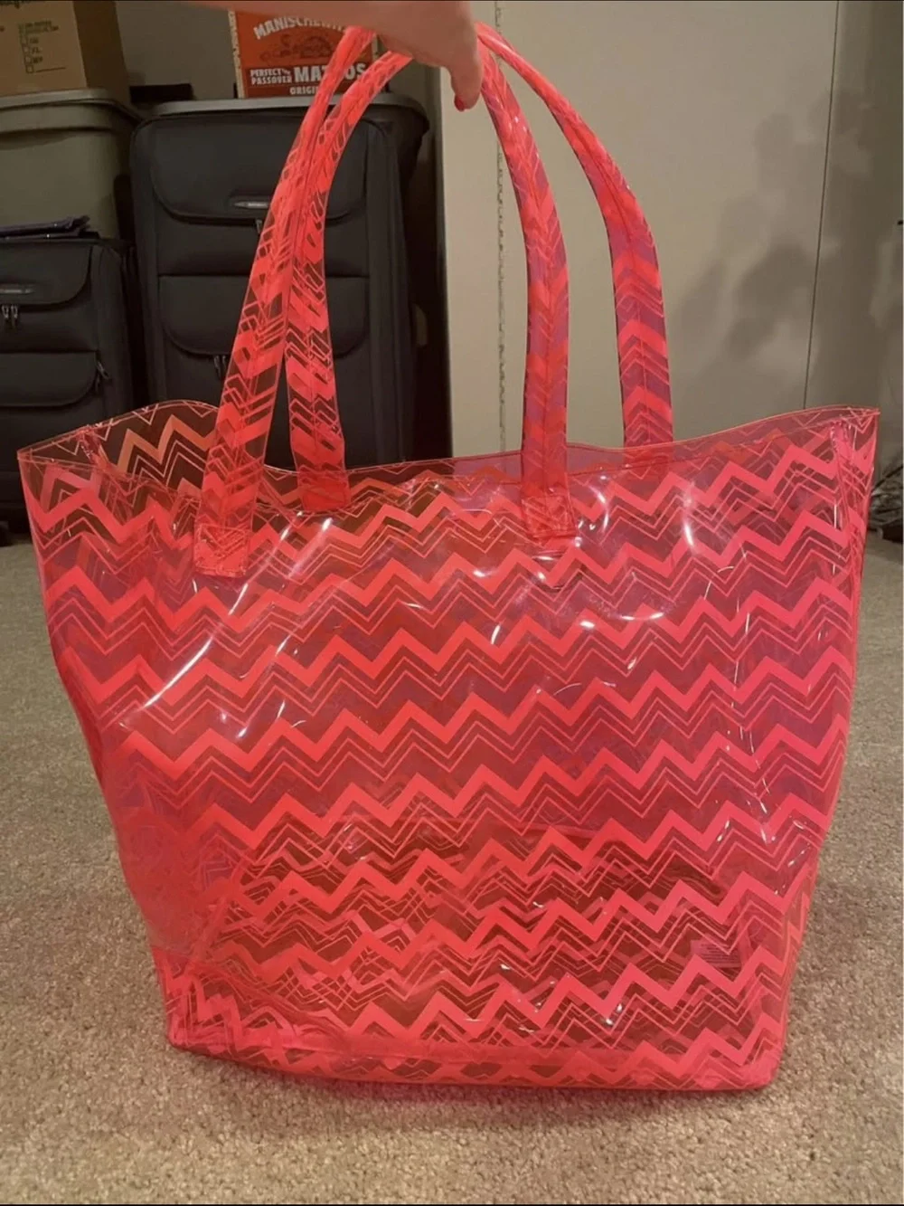 Victoria's Secret Clear Chevron Tote in Bright Pink